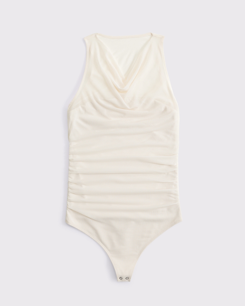 Mesh Cowl Neck Bodysuit(warm beige,XXS)