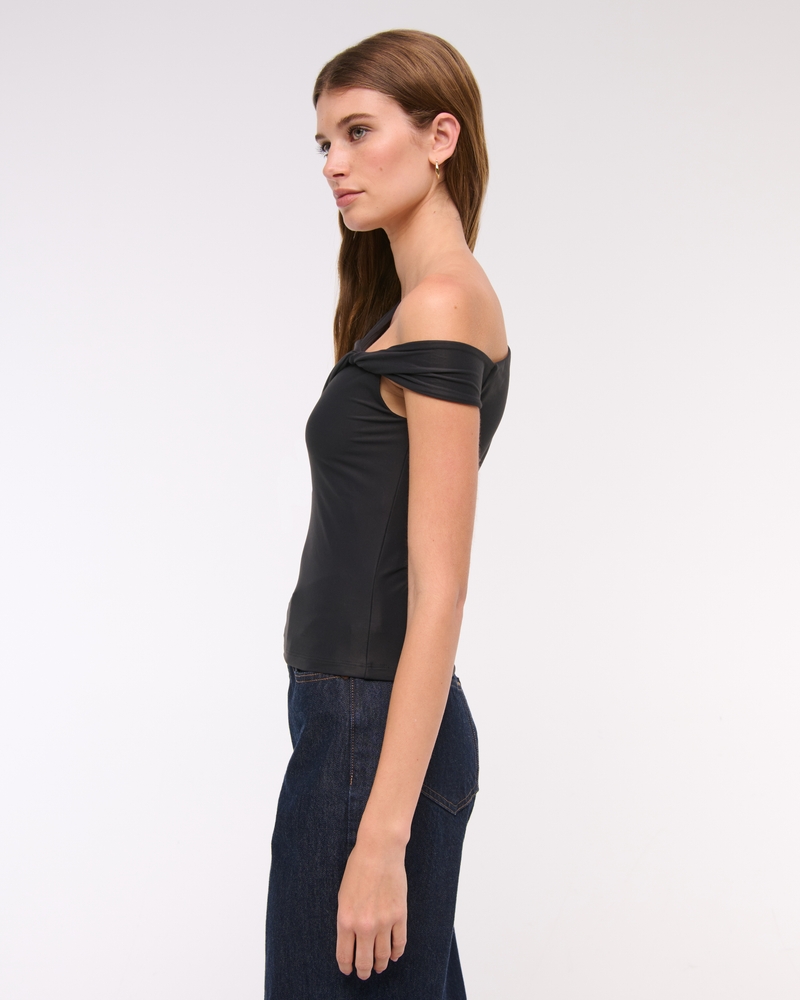 Soft Matte Seamless Asymmetrical Twist Top(black,XXS)