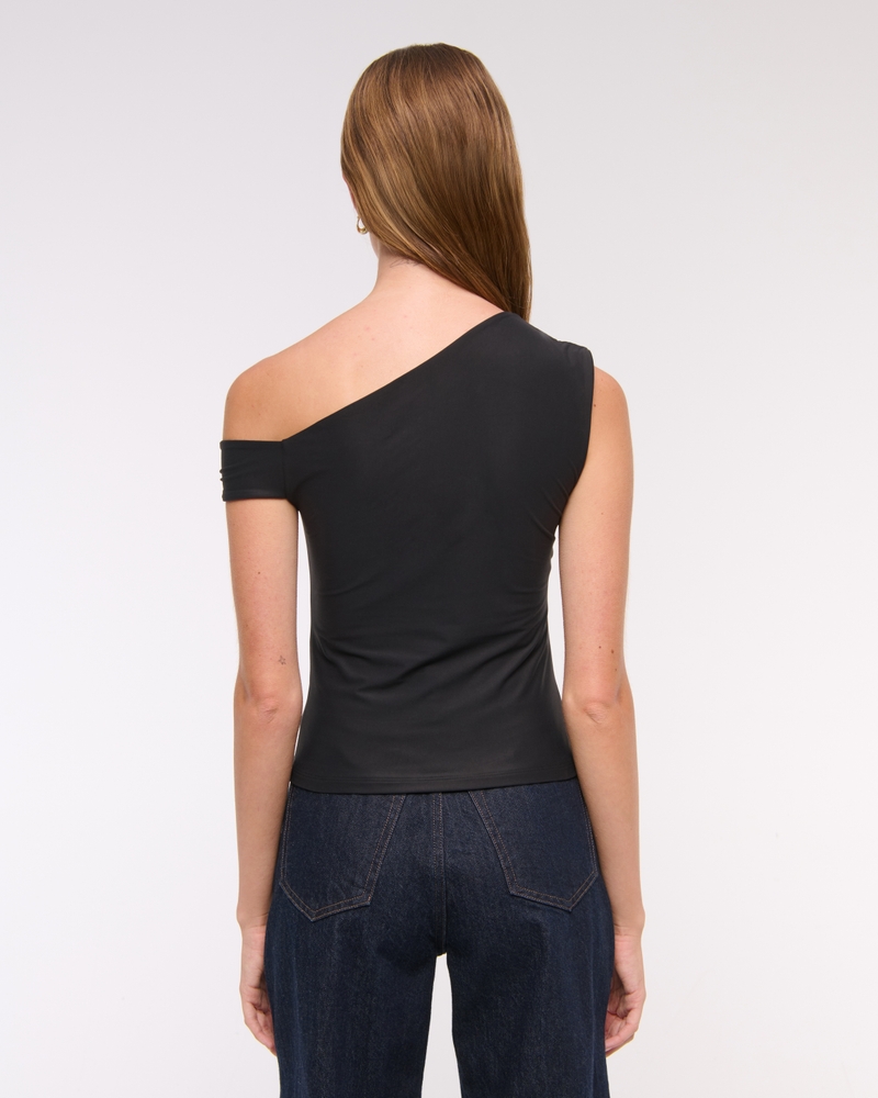 Soft Matte Seamless Asymmetrical Twist Top(black,XXS)