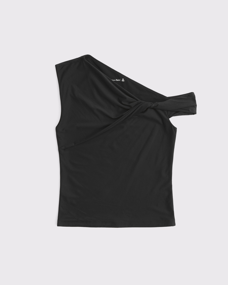 Soft Matte Seamless Asymmetrical Twist Top(black,XXS)