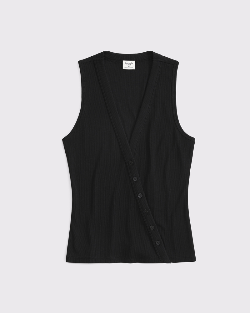 Asymmetrical Button-Through Top(black,XXS)