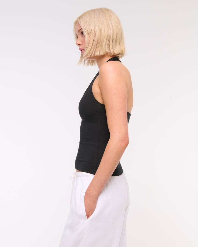 Cotton-Blend Seamless Fabric Halter Top(black,XXS)
