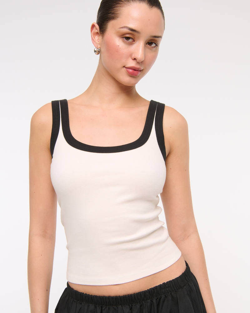 Vintage-Style Rib Tuckable Scoopneck Tank(white,XXS)