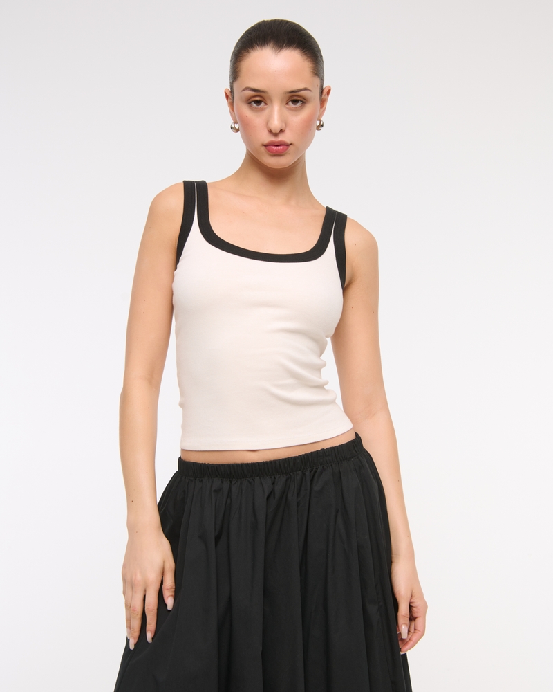 Vintage-Style Rib Tuckable Scoopneck Tank(white,XXS)