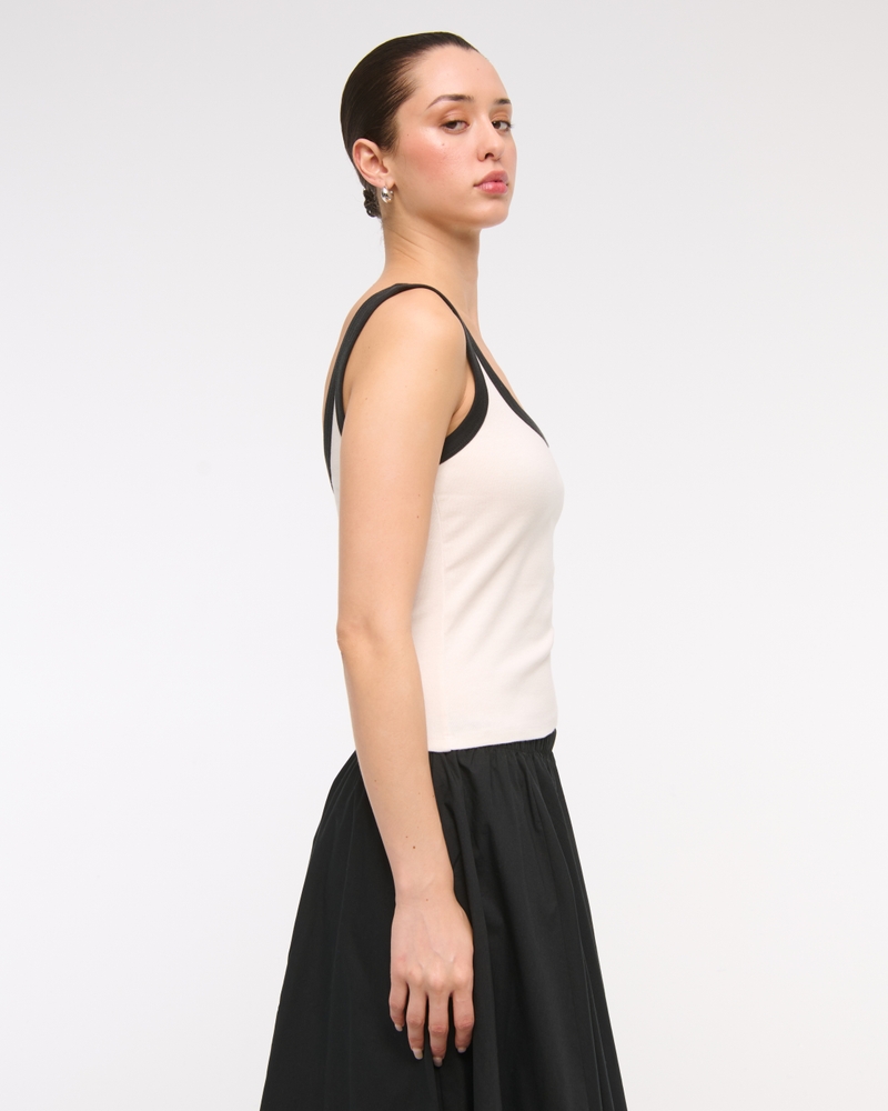 Vintage-Style Rib Tuckable Scoopneck Tank(white,XXS)