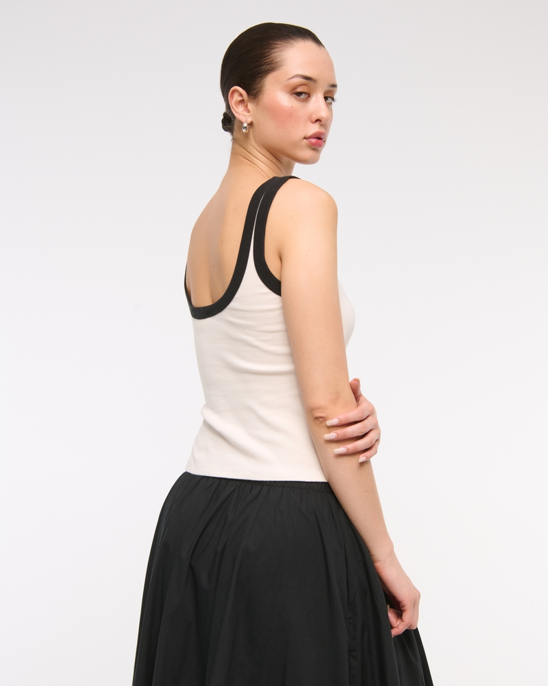 Vintage-Style Rib Tuckable Scoopneck Tank(white,XXS)