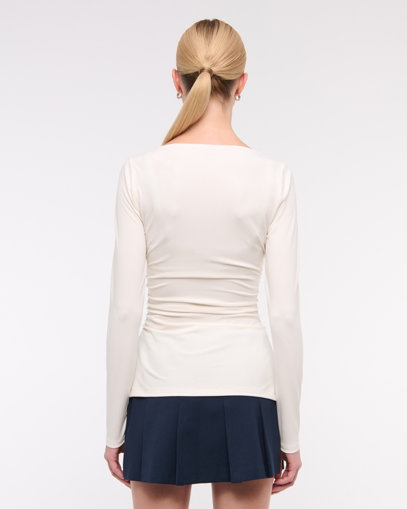 Long-Sleeve Stretch Crepe Slash Top(cream,XXS)