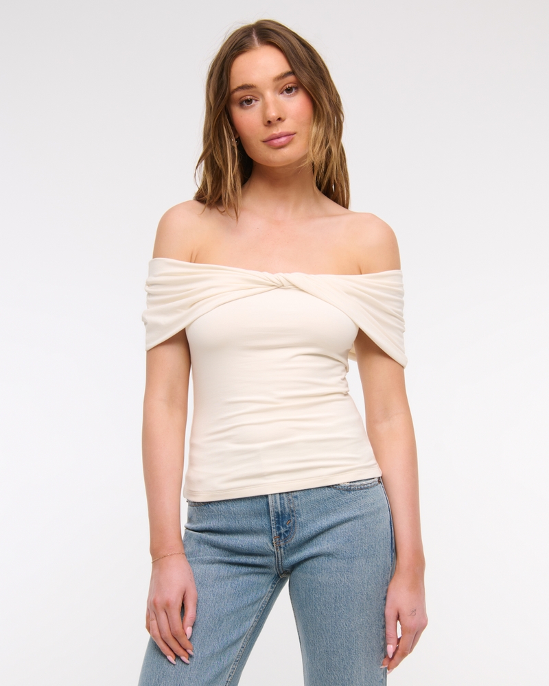 Off-The-Shoulder Twist Top(cream,XXS)