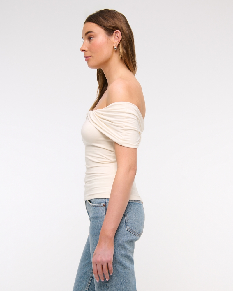 Off-The-Shoulder Twist Top(cream,XXS)