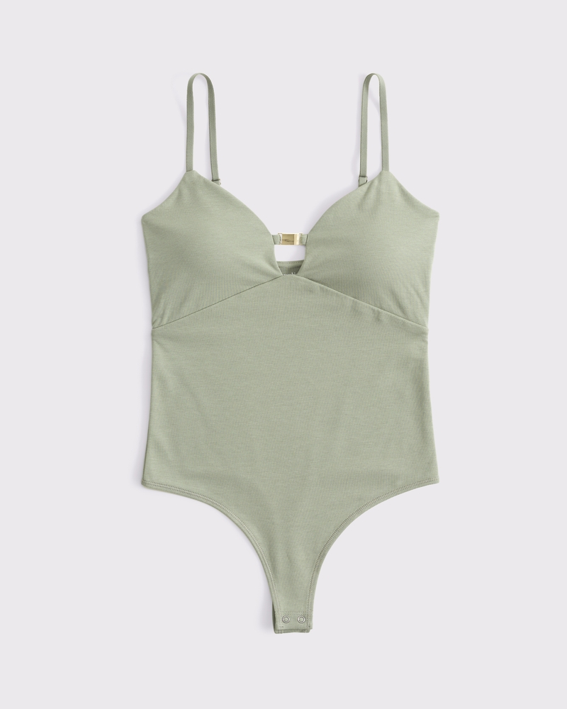 Bra-Free Hardware Cutout Bodysuit(olive green,XXS)