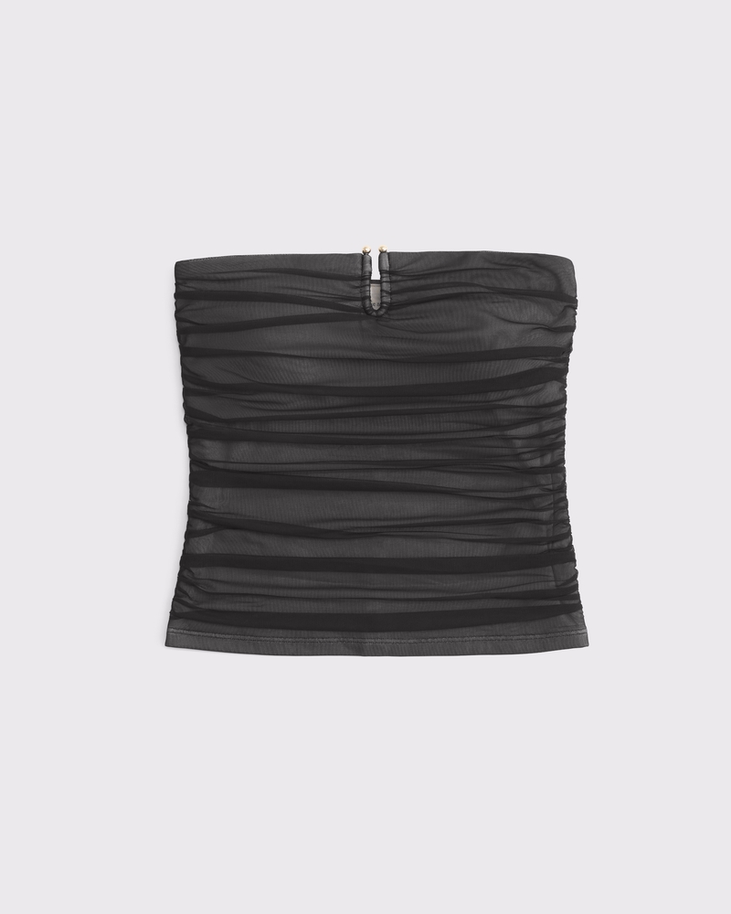 Bra-Free Mesh Hardware Tube Top(black,XXS)