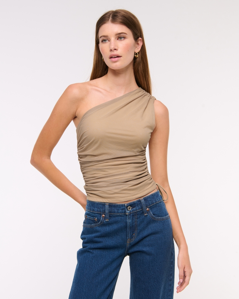 One-Shoulder Cinched Tie Top