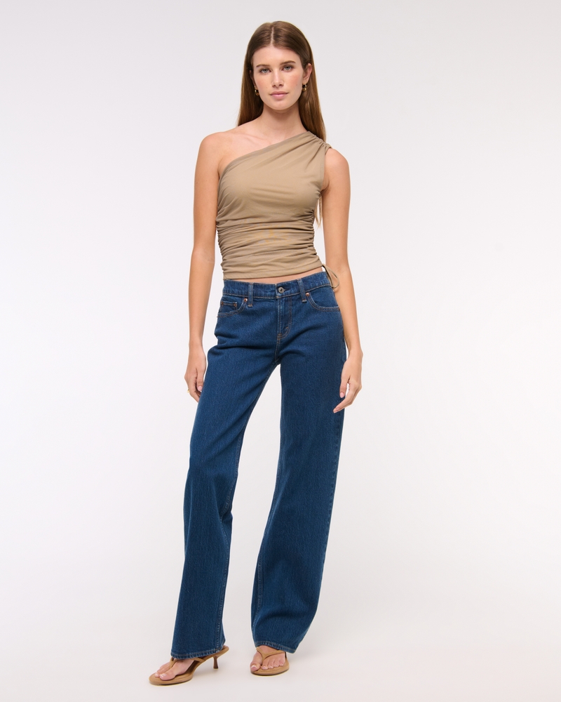 One-Shoulder Cinched Tie Top(soft caramel,XXS)