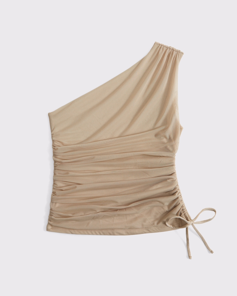 One-Shoulder Cinched Tie Top(soft caramel,XXS)