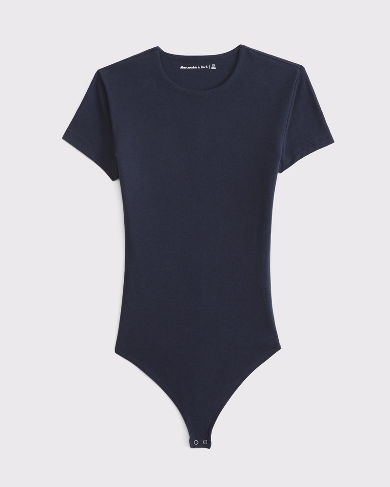 Short-Sleeve Cotton-Blend Seamless Fabric Crew Bodysuit(dark indigo,XXS)
