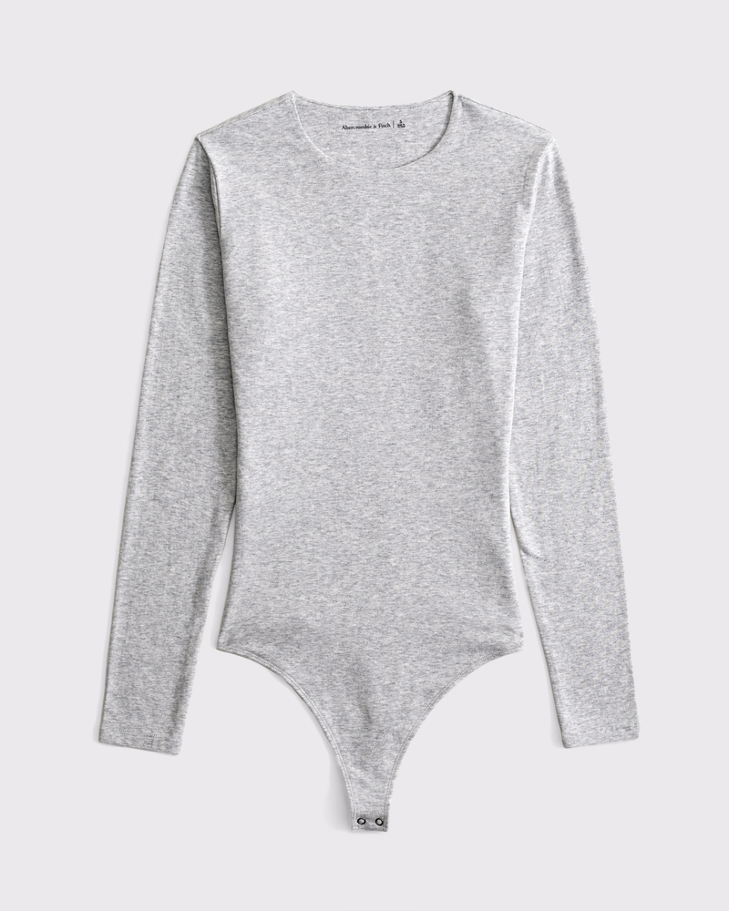 Long-Sleeve Cotton-Blend Seamless Fabric Crew Bodysuit