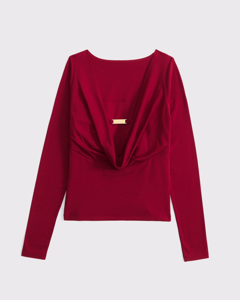 Bra-Free Cowl-Back Hardware Top(red,XXS)