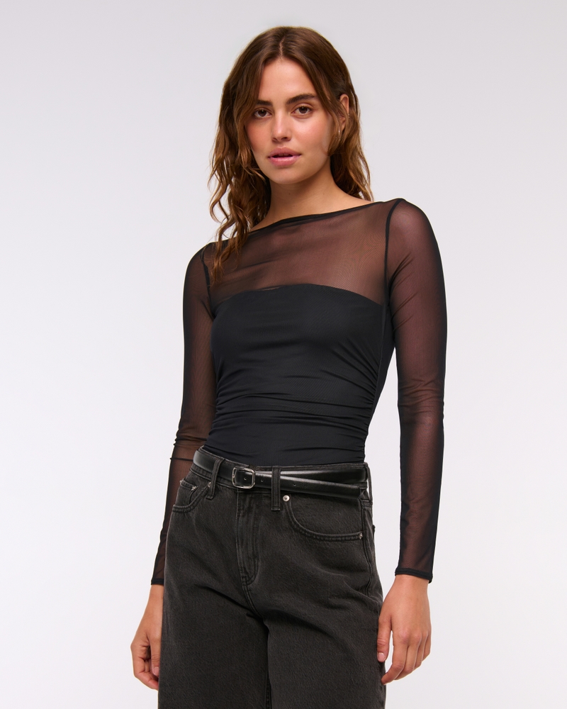 Bra-Free Open-Back Mesh Bodysuit
