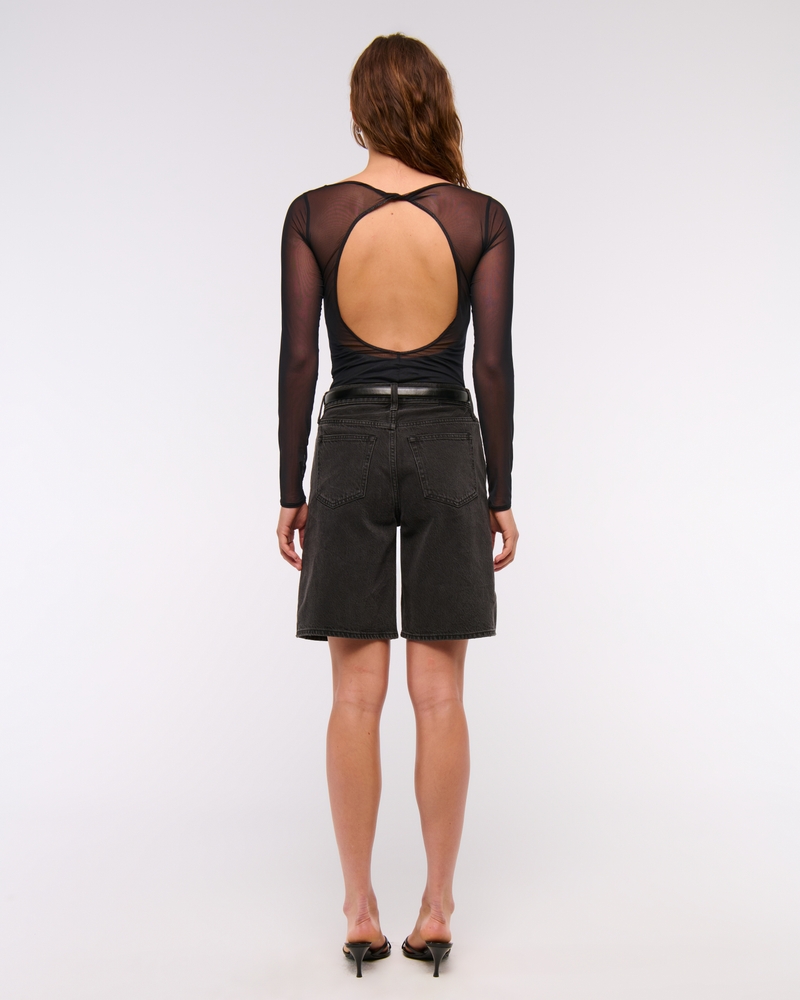 Bra-Free Open-Back Mesh Bodysuit(black,XXS)
