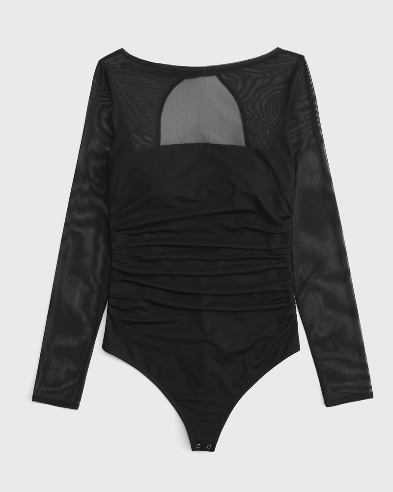 Bra-Free Open-Back Mesh Bodysuit(black,XXS)