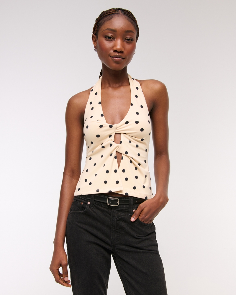 Bra-Free Twist Halter Cutout Top