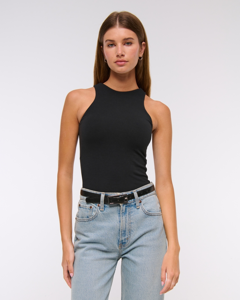 Bra-Free Open-Back Bodysuit(black,XXS)