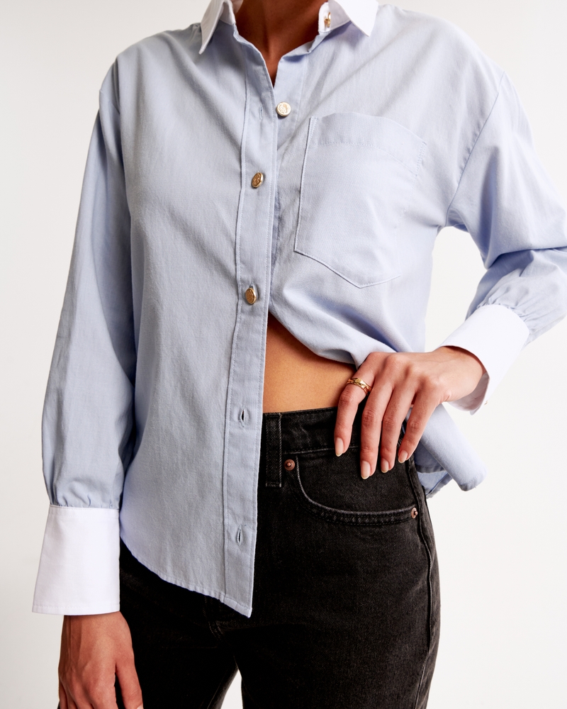 Gold Button Relaxed Oxford Shirt(light blue,XXS)