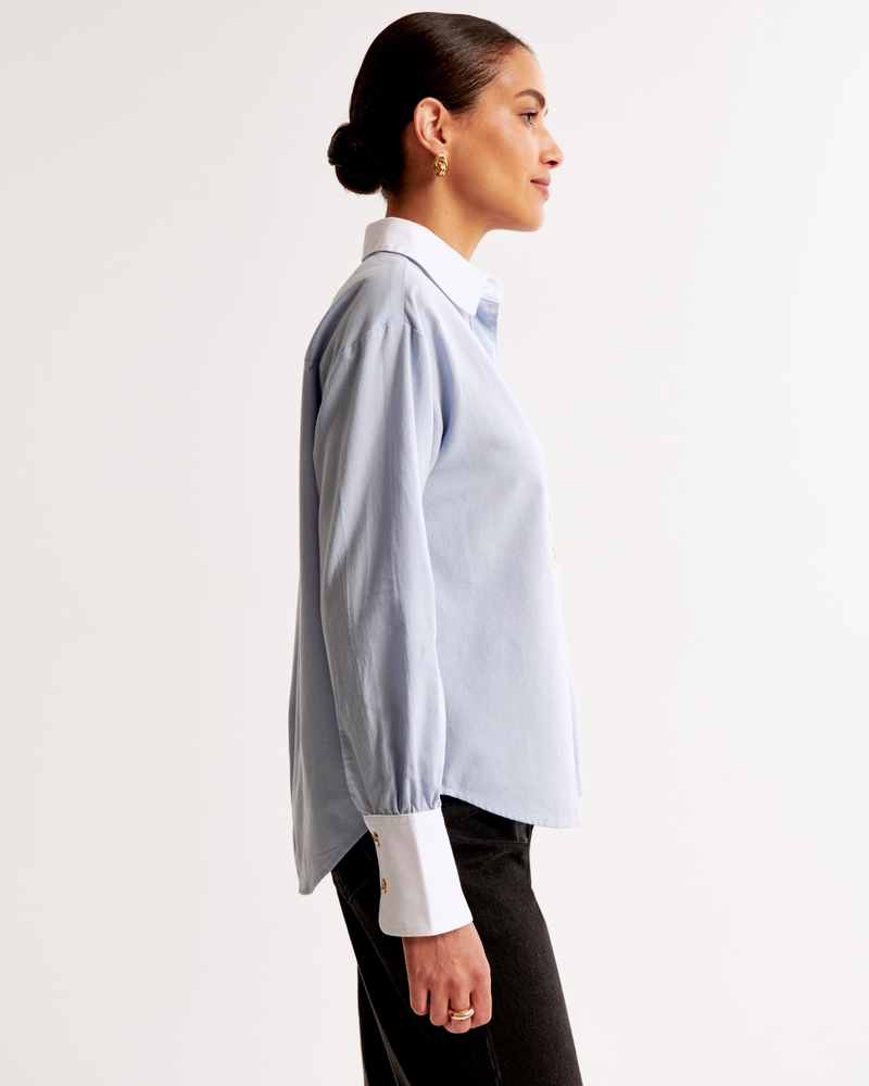 Gold Button Relaxed Oxford Shirt(light blue,XXS)