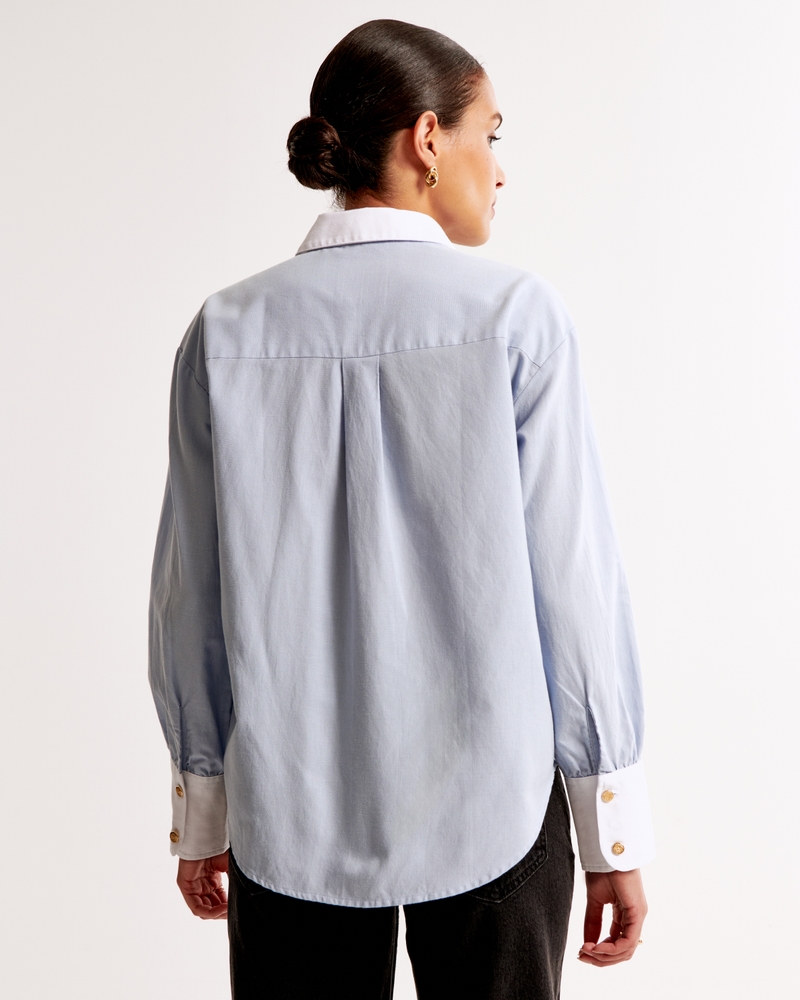 Gold Button Relaxed Oxford Shirt(light blue,XXS)