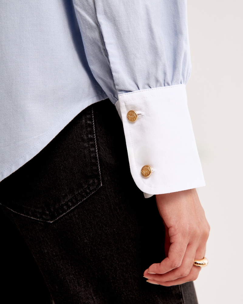 Gold Button Relaxed Oxford Shirt(light blue,XXS)