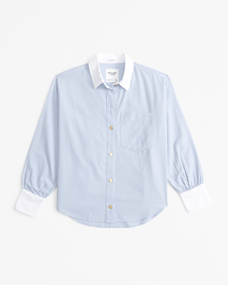 Gold Button Relaxed Oxford Shirt(light blue,XXS)