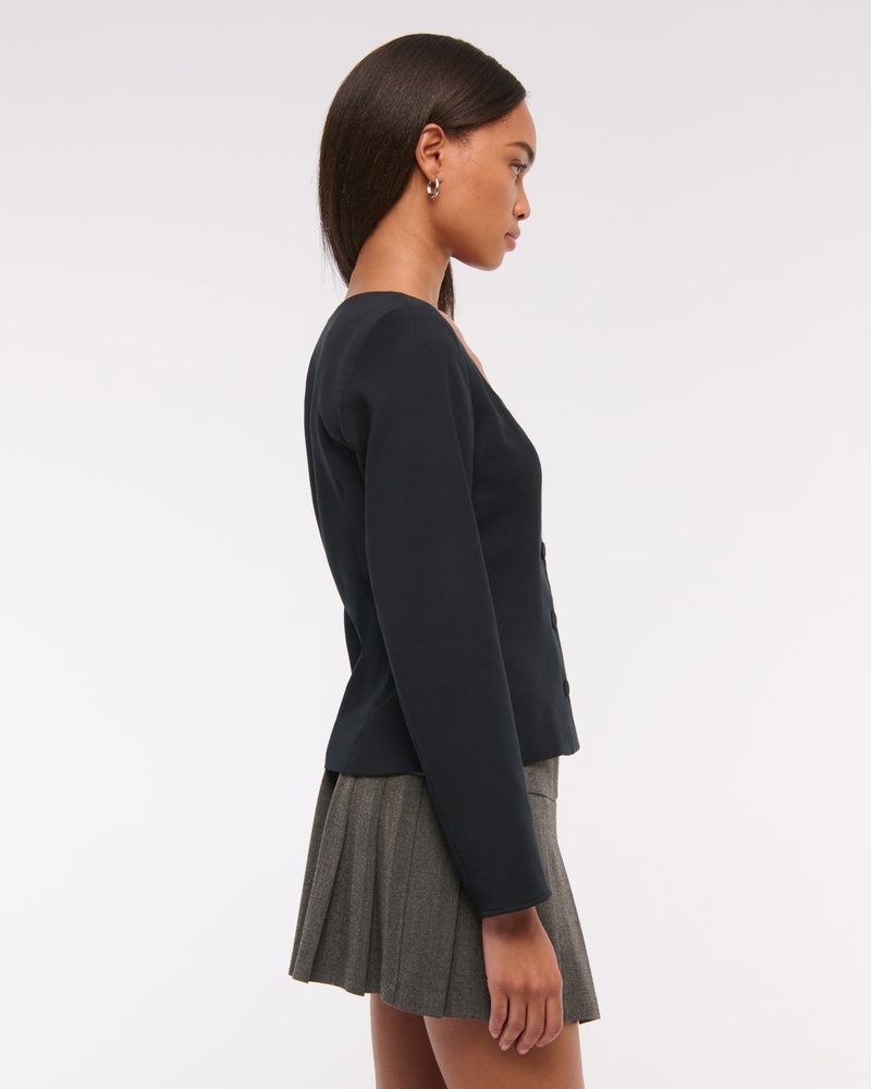 Long-Sleeve Squareneck Tailored Vest(black,XXS)
