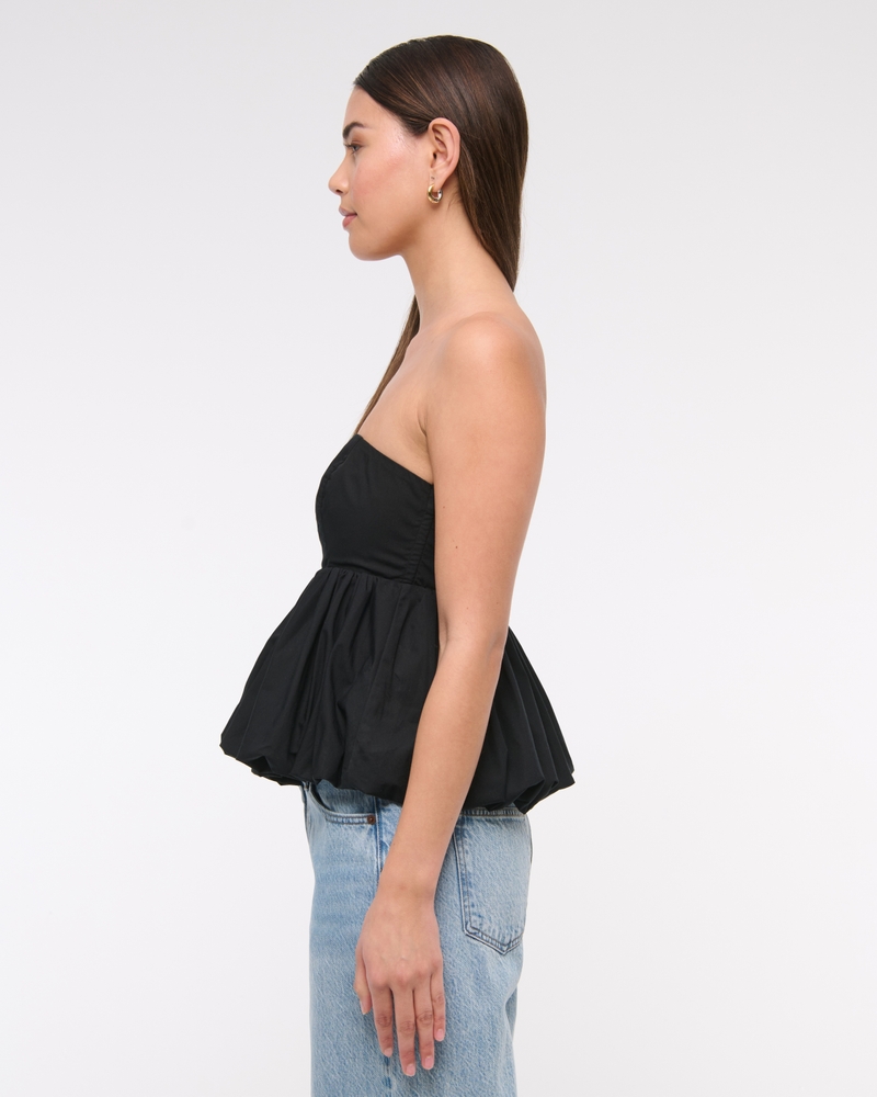 Strapless Bubble Hem Top(black,XXS)
