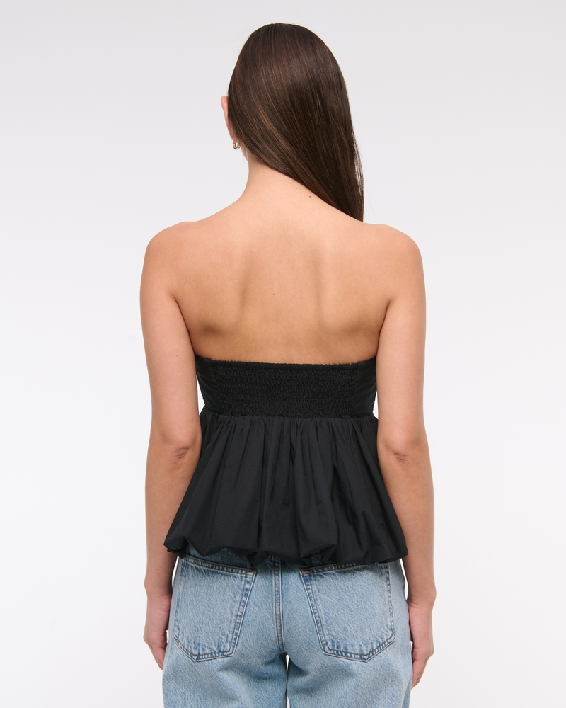 Strapless Bubble Hem Top(black,XXS)