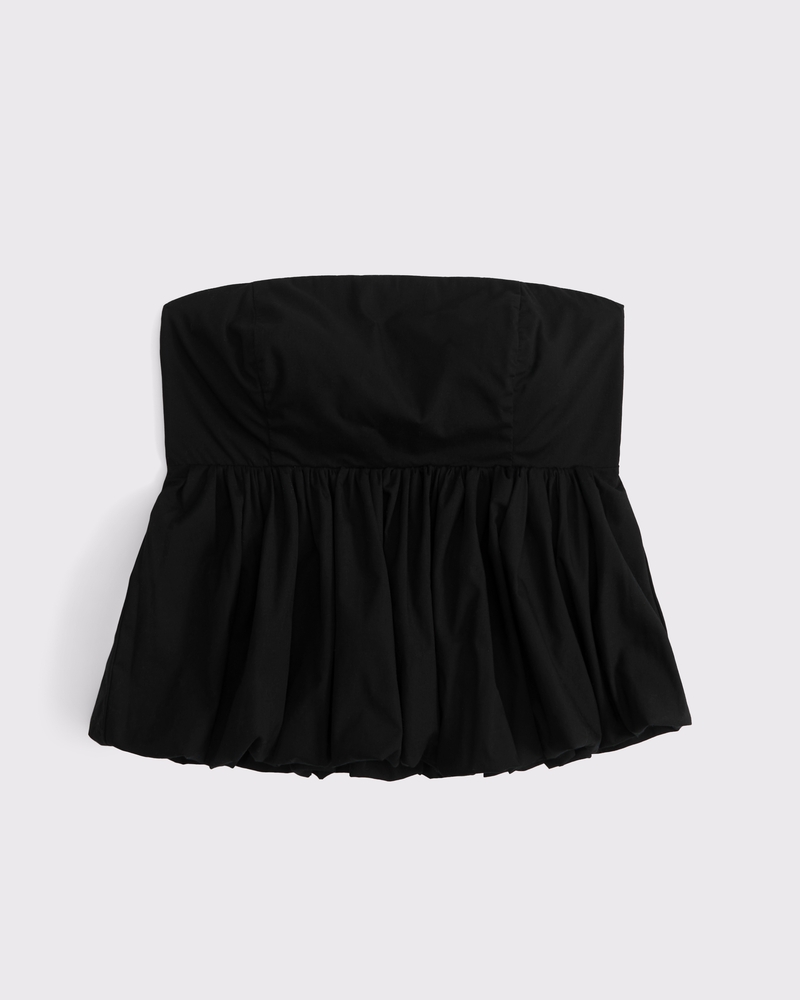 Strapless Bubble Hem Top(black,XXS)