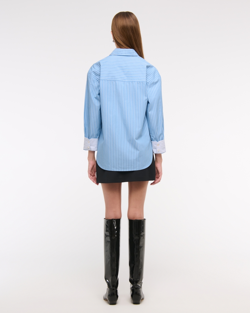 Oversized Poplin Shirt(blue stripe,XXS)