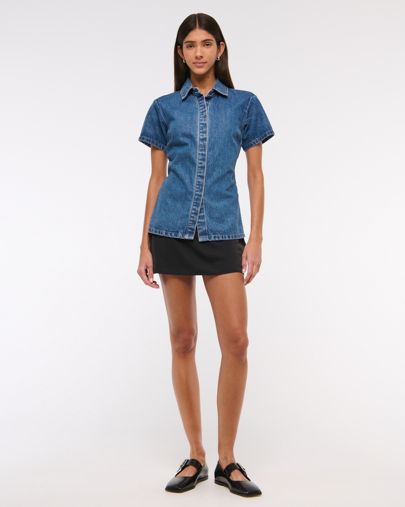 Short-Sleeve Denim Shirt(denim,XXS)
