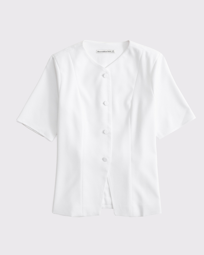 Short-Sleeve Tailored Vest Top(white,XXS)
