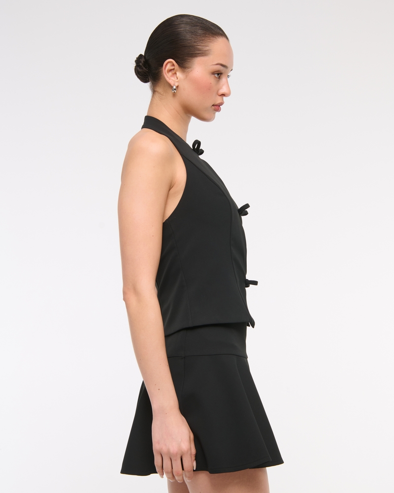 Bow Tie-Front Halter Top(black,XXS)