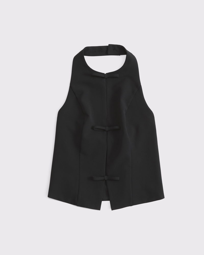 Bow Tie-Front Halter Top(black,XXS)