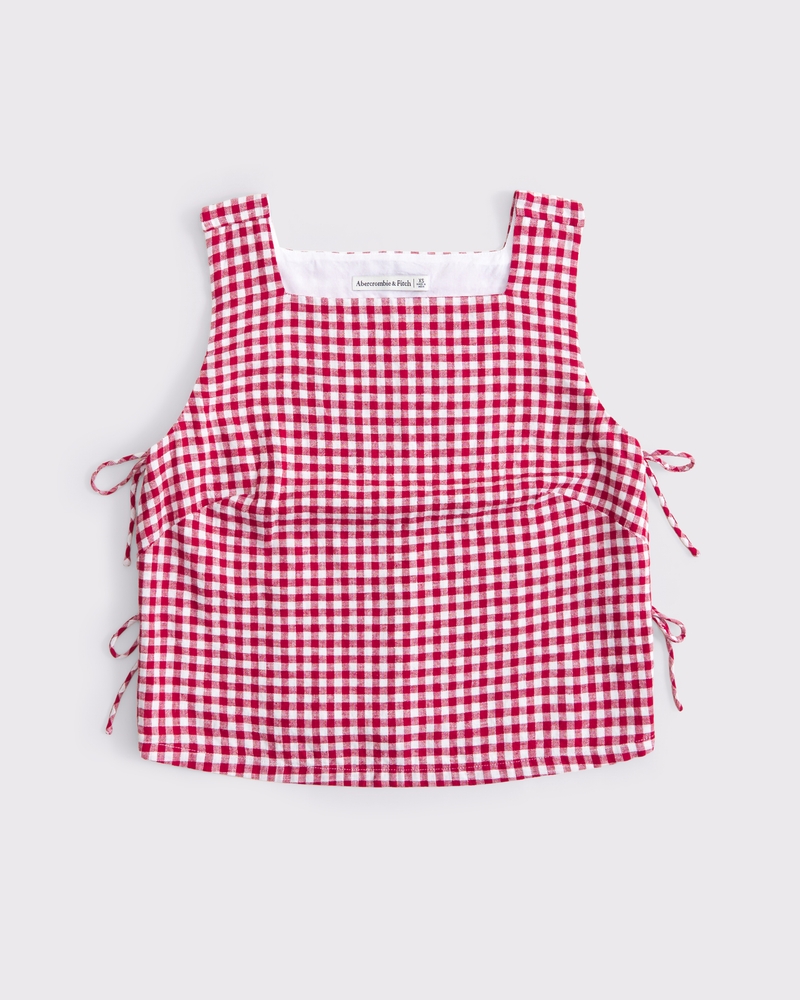 Apron Linen-Blend Set Top(red gingham,XXS)