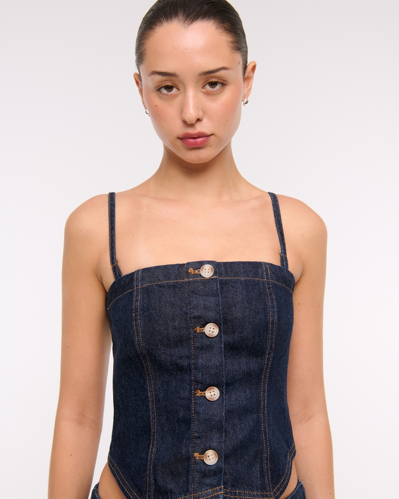 Strapless Denim Tube Top(dark denim,XXS)