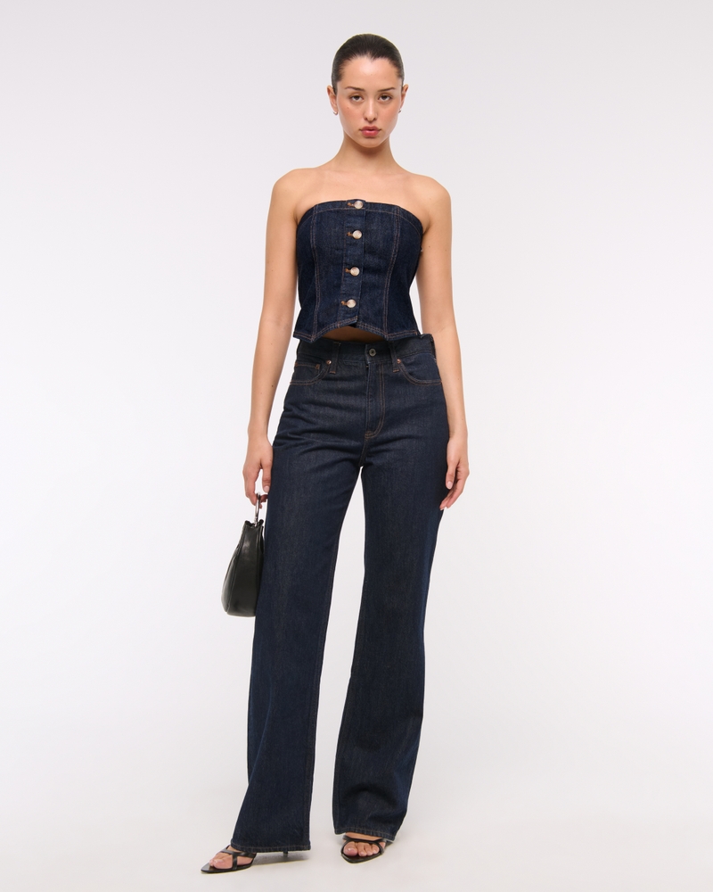 Strapless Denim Tube Top(dark denim,XXS)