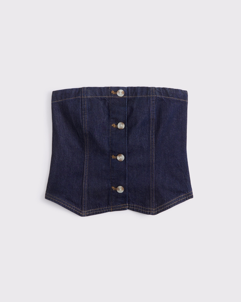 Strapless Denim Tube Top(dark denim,XXS)