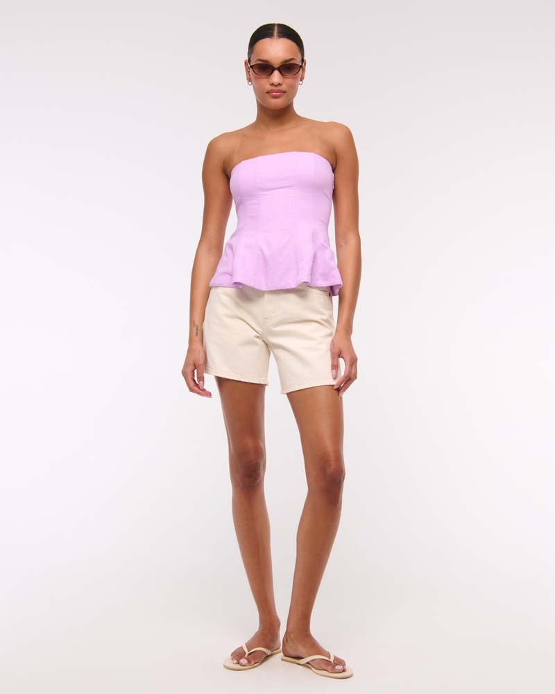 Linen-Blend Strapless Peplum Top(purple,XXS)