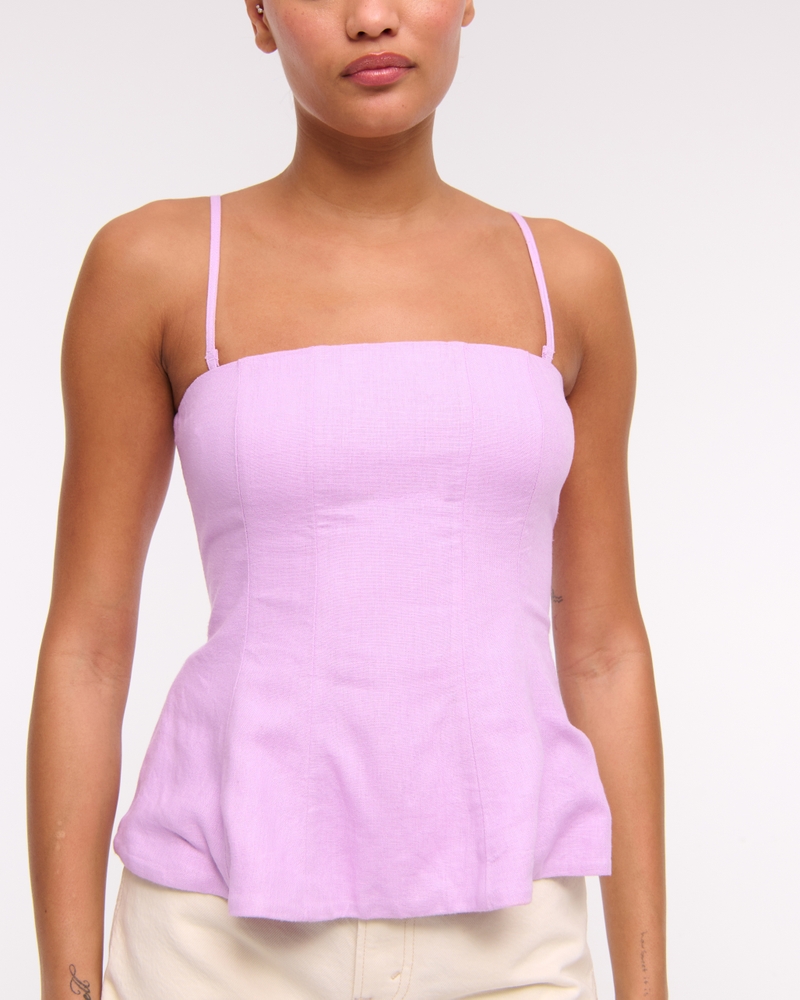 Linen-Blend Strapless Peplum Top(purple,XXS)