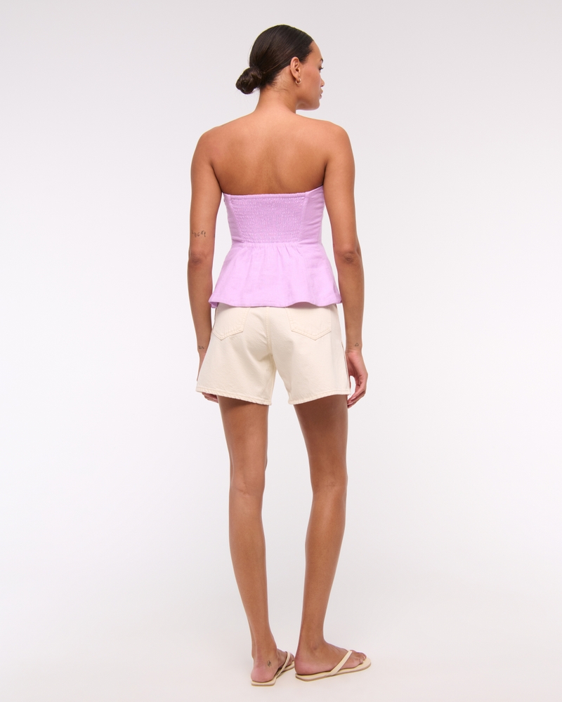 Linen-Blend Strapless Peplum Top(purple,XXS)