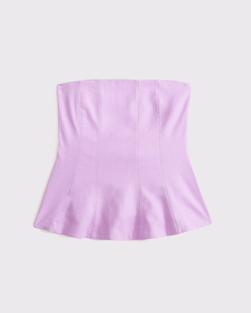 Linen-Blend Strapless Peplum Top(purple,XXS)