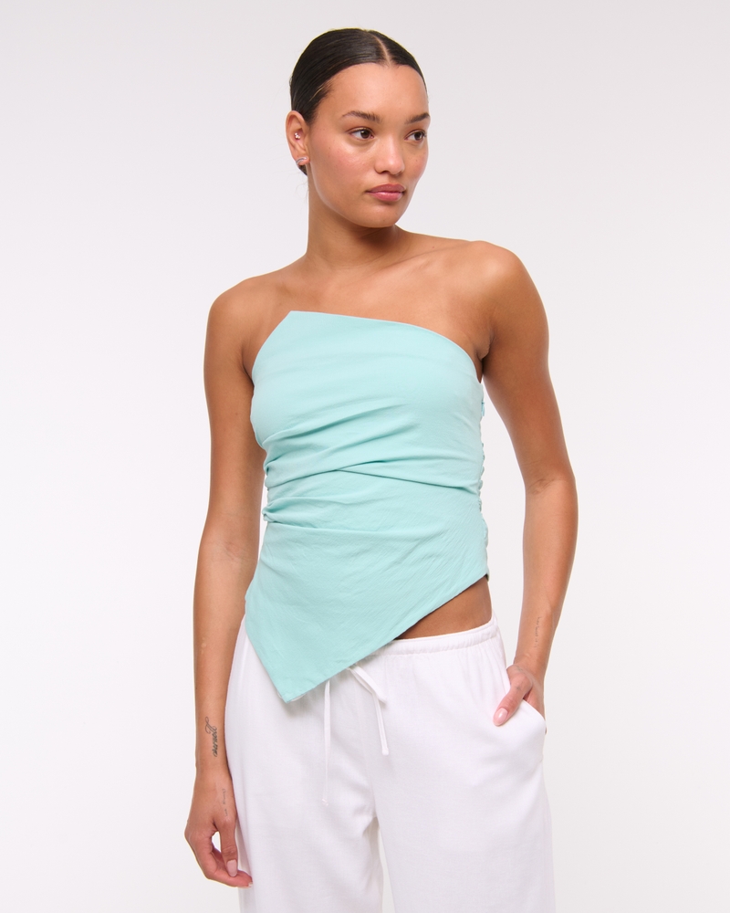 Asymmetrical Strapless Top(blue,XXS)