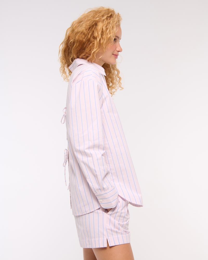 Oversized Tie-Back Poplin Shirt(light pink stripe,XXS)